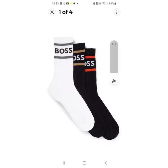 $30 Hugo‎ Boss Men's 3-Pack Bold Logo Stripe Cotton Socks Sz. 7-13 - Picture 1 of 4